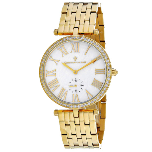 Christian Van Sant Women's 36mm Hush Quartz MOP Dial Crystal Goldtone Bracelet Watch
