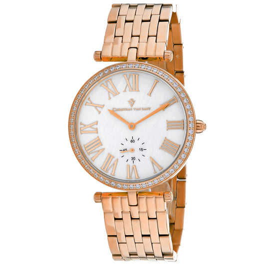 Christian Van Sant Women's 36mm Hush Quartz MOP Dial Crystal Rosetone Bracelet Watch
