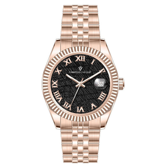 Christian Van Sant Men's 41mm Stellar Quartz Date Textured Dial Fluted Bezel Bracelet Watch