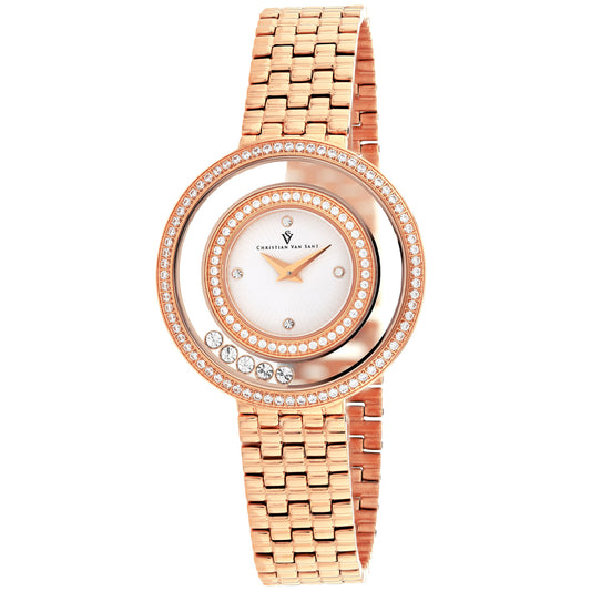 Christian Van Sant Women's 34mm Gracieuse Quartz Floating Crystal Double Halo Bracelet Watch