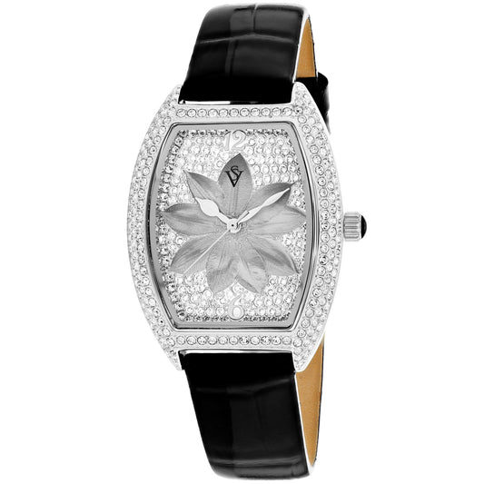 Christian Van Sant Women's 36mm Lotus Quartz Crystal Pave Lotus Flower Dial Leather Strap Watch