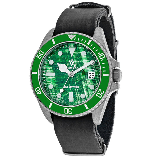 Christian Van Sant Men's 44mm Montego Vintage Quartz Date Distressed Leather Strap Watch
