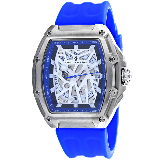 Christian Van Sant Men's 50mm Odyssey Automatic Date Skeletonized Dial Rubber Strap Watch
