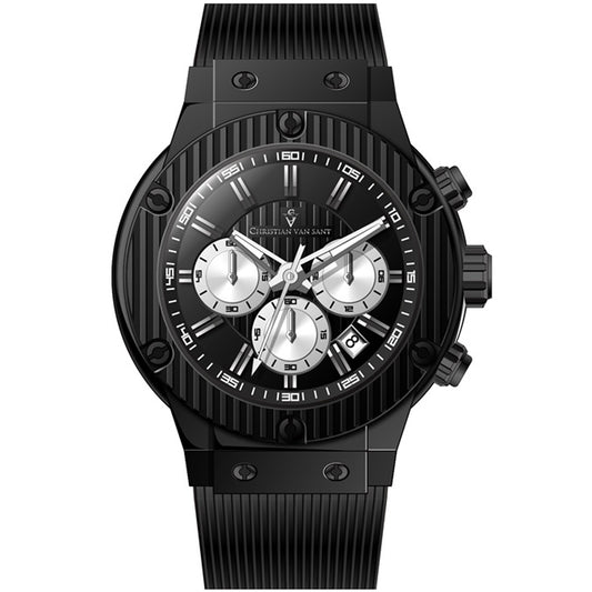 Christian Van Sant Men's 46mm Monarchy Quartz Chronograph Black Rubber Strap Watch