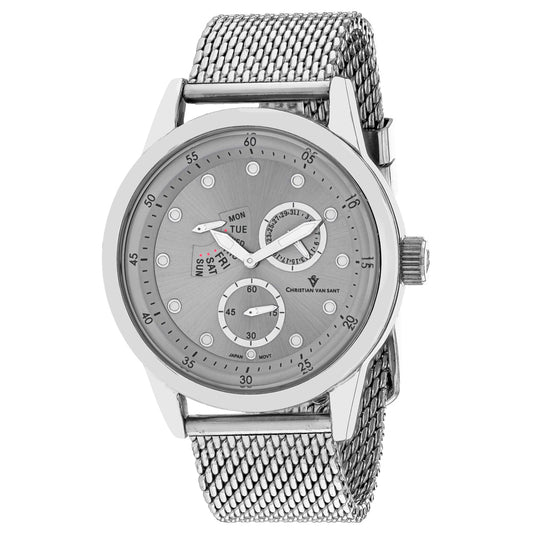 Christian Van Sant Men's 44mm Rio Quartz Multi-Function Day & Date Mesh Bracelet Watch