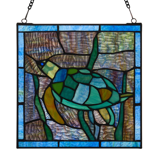 Tiffany-Style Lighting 10.5" Tommy the Green Sea Turtle Stained Glass Window Panel