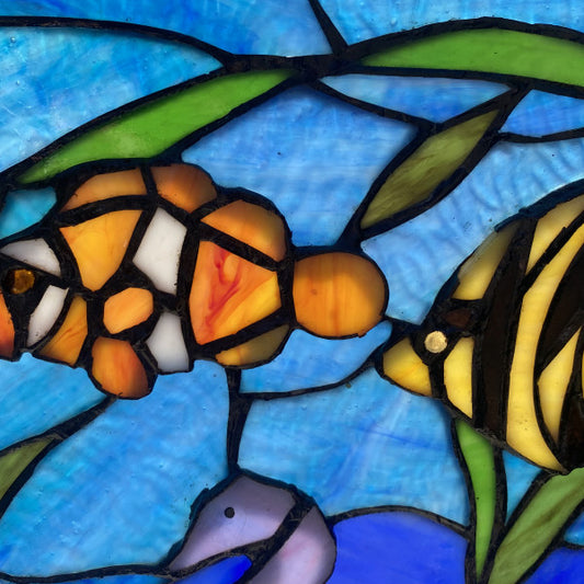 Tiffany-Style Lighting 14" Underwater Ocean Scene Stained Glass Window Panel