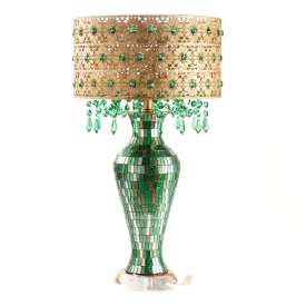 Tiffany-Style Lighting 25" Jeweled Gold Drum Shade Urn Table Lamp