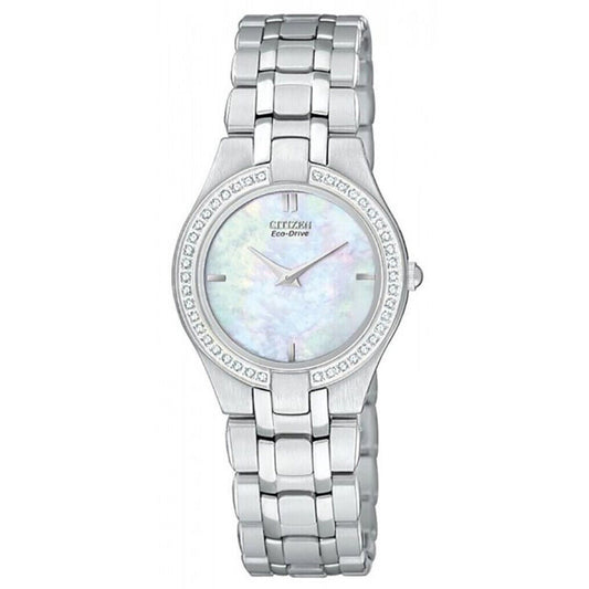 Citizen Women's 25mm Stiletto Quartz MOP Dial Diamond Bezel Bracelet Watch - EG3150-51D