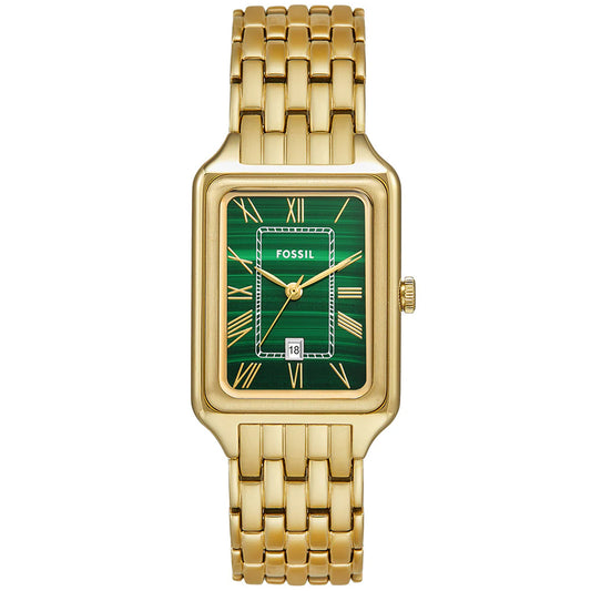 Fossil Women's Raquel 26mm Quartz Date Malachite Rectangle Bracelet Watch