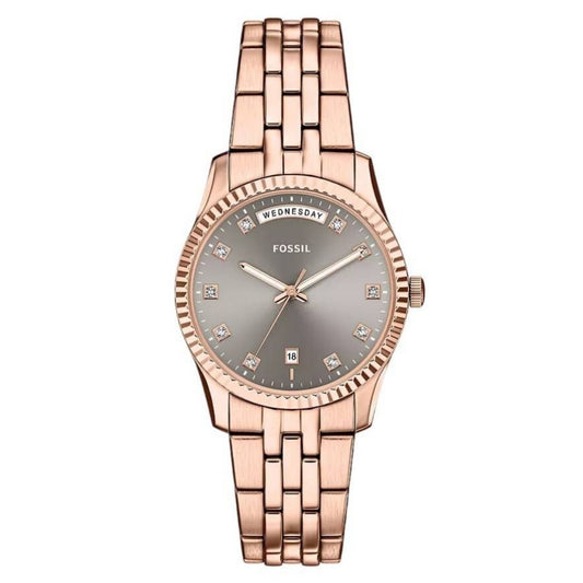 Fossil Women's Scarlette 34mm Quartz Day & Date Crystal Accented Bracelet Watch