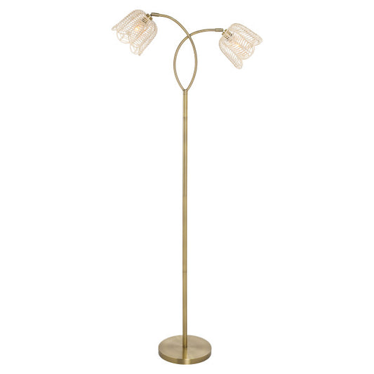 Tiffany-Style Lighting 61" Meg Brushed Gold Metal Candlestick Floor Lamp with Rattan Shades