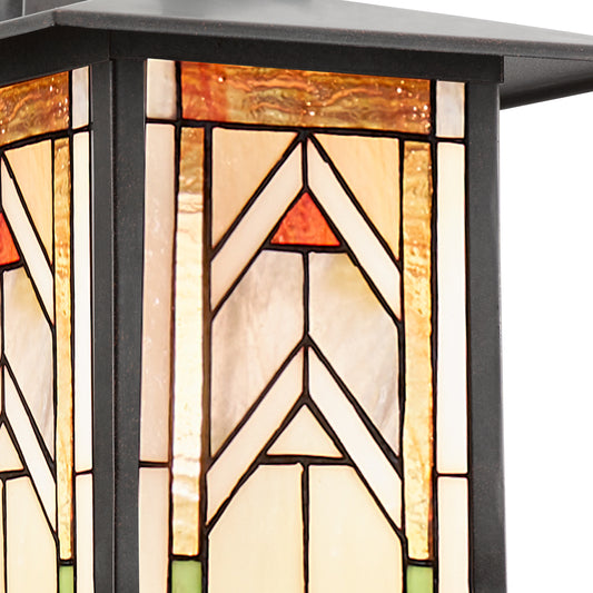 Tiffany-Style Lighting Terracotta Stained Glass and Oil Rubbed Bronze 1-Light Outdoor Lantern Wall Sconce