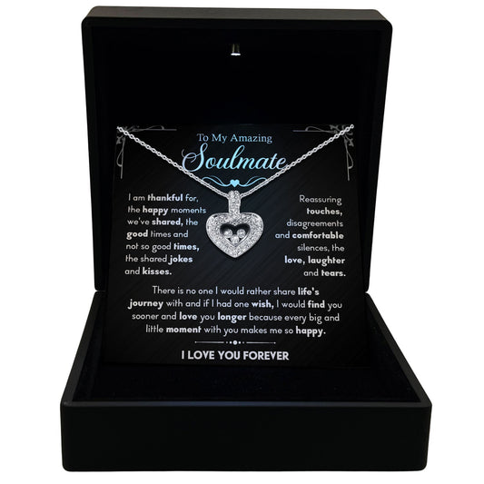 TRYNDI Rhodium Plated "To My Amazing Soulmate" Swarovski Crystal Floating Heart Necklace