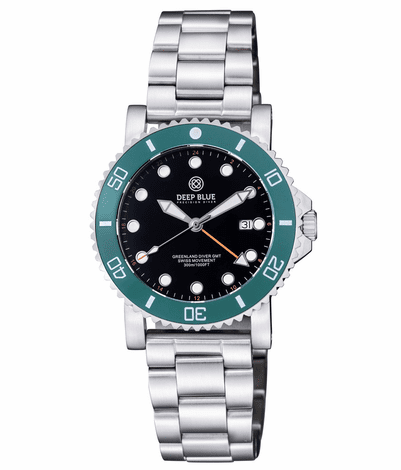 Deep Blue 44mm Green Land Quartz Dual Time Bracelet Watch