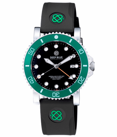Deep Blue 44mm Green Land Quartz Dual Time Silicone Strap Watch