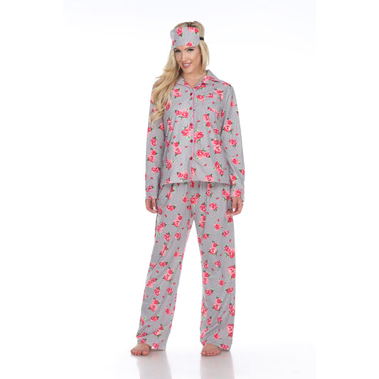 White Mark Women's 3-Piece Rose Pajama Set