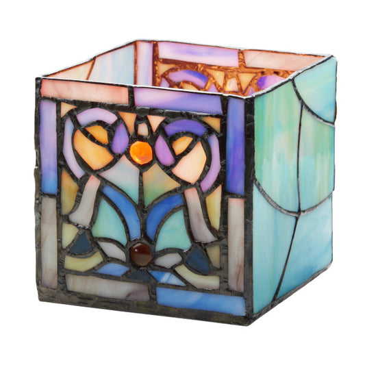Tiffany-Style Lighting 4.75" Blue Flourishes Stained Glass Candle Holder