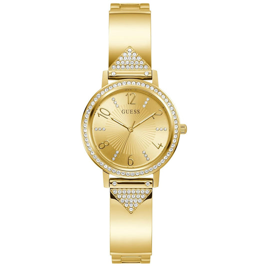 Guess Women's 32mm Tri Luxe Quartz Crystal Accented Goldtone Cuff Bracelet Watch