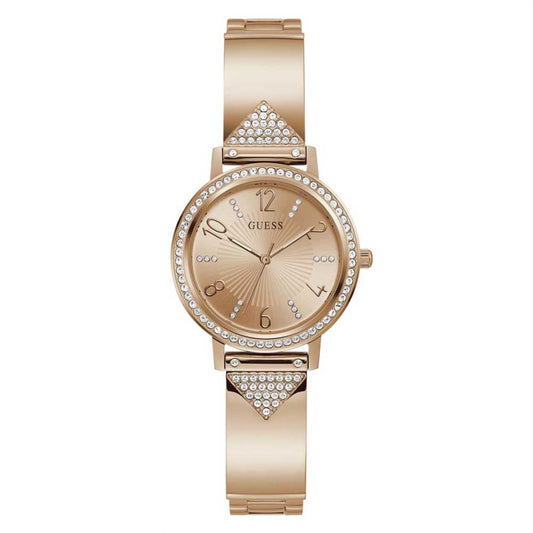 Guess Women's 32mm Tri Luxe Quartz Crystal Accented Rosetone Cuff Watch
