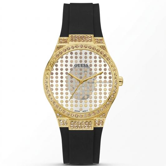 Guess Women's 40mm Radiance Quartz Crystal Pave Black Silicone Strap Watch