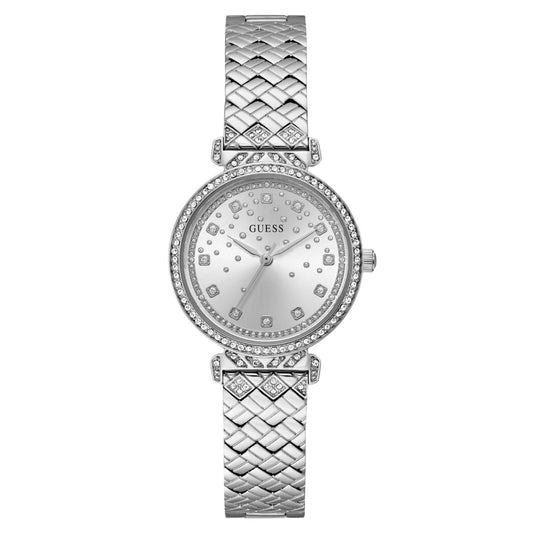 Guess Women's 32mm Enchantment Quartz Crystal Cascading Woven Bracelet Watch