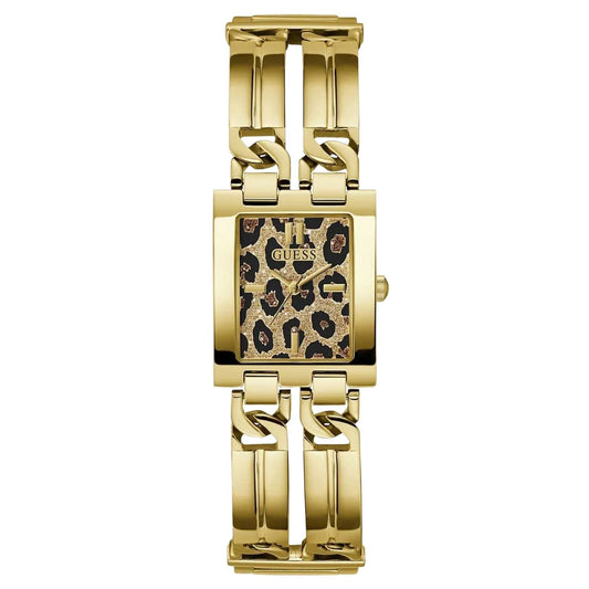 Guess Women's 24mm Mod ID Quartz Leopard Dial Double Row Link Bracelet Watch