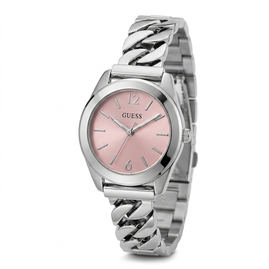 Guess Women's 32mm Serena Quartz Pink Dial Curb Link Bracelet Watch