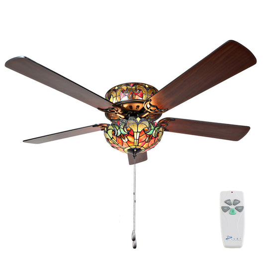 Tiffany-Style Lighting 52" LED Stained Glass Halston Ceiling Fan with Remote Control