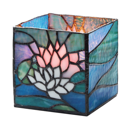 Tiffany-Style Lighting 4.75" Blue Pond Lily Stained Glass Candle Holder