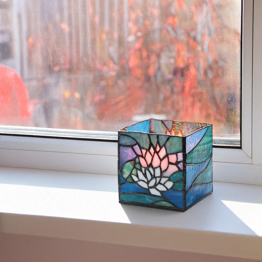 Tiffany-Style Lighting 4.75" Blue Pond Lily Stained Glass Candle Holder