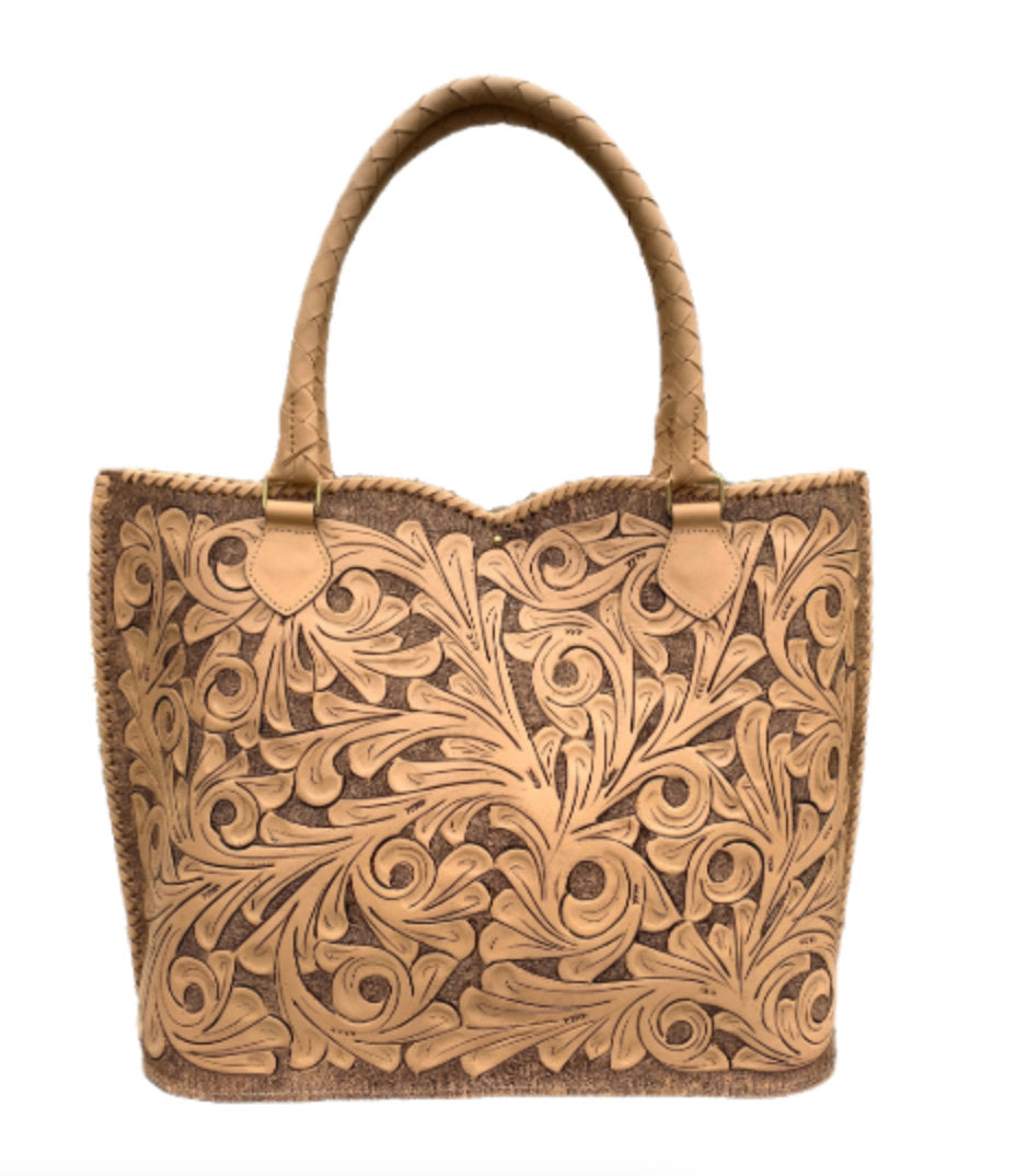 ALLE Handbags Ibiza Hand Tooled Leather Extra Large Tote Travel Bag
