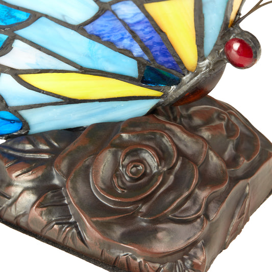 Tiffany-Style Lighting 9" Stained Glass Flying Butterfly Accent Lamp