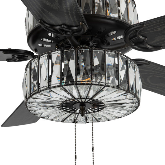 Tiffany-Style Lighting 52" Caged Clear Crystal Ceiling Fan with Remote Control