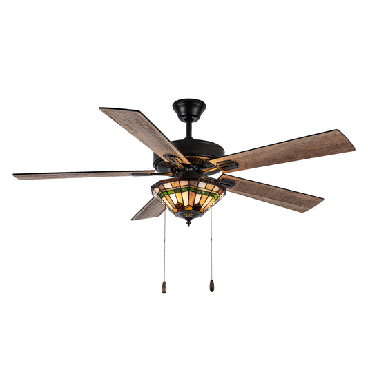Tiffany-Style Lighting 52" Damien 5-Blade Remote Controlled Ceiling Fan