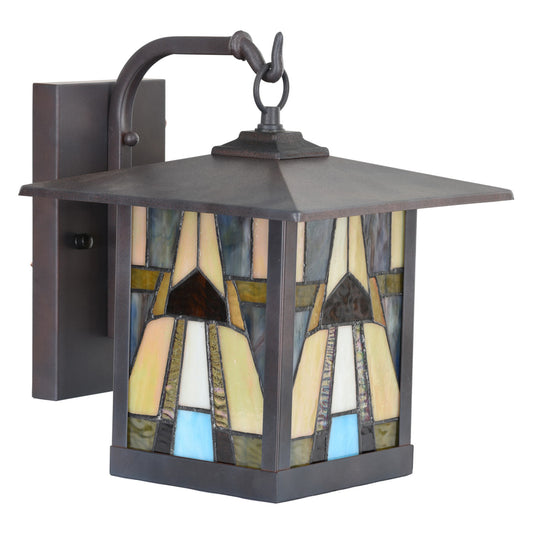 Tiffany-Style Lighting Natural Stained Glass and Oil Rubbed Bronze 1-Light Outdoor Lantern Wall Sconce