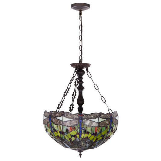 Tiffany-Style Lighting Nancy Adjustable Height Multicolored Stained Glass Hanging Pendant Light