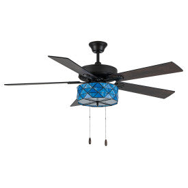 Tiffany-Style Lighting 52" Lark Blue and Oil Rubbed Bronze Ceiling Fan