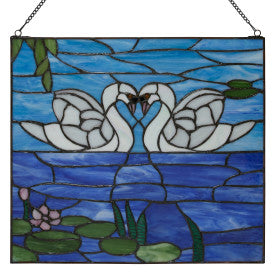 Tiffany-Style Lighting Swans Stained Glass Window Panel