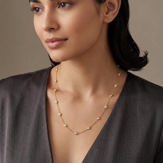 Morris & David 14K Gold Choice of Carat Weight Diamond Station 18" Necklace