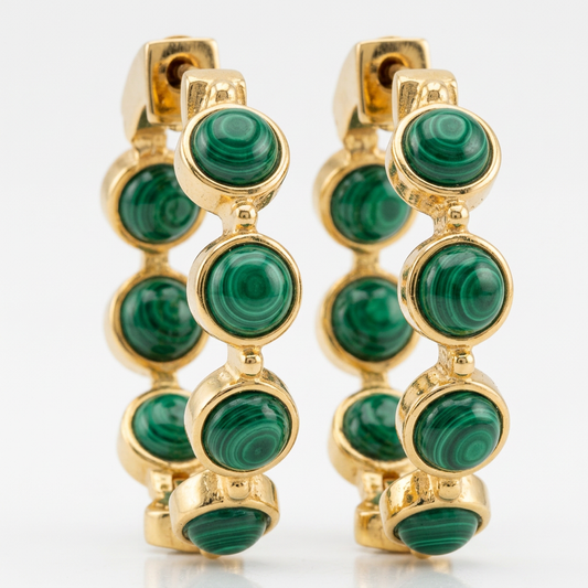 18K Gold Plated Malachite Inside-Out Hoop Earrings