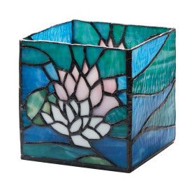 Tiffany-Style Lighting 4.75" Blue Pond Lily Stained Glass Candle Holder