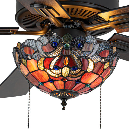 Tiffany-Style Lighting 52" Magna Carta Indoor Glass Oil Rubbed Bronze Celing Fan