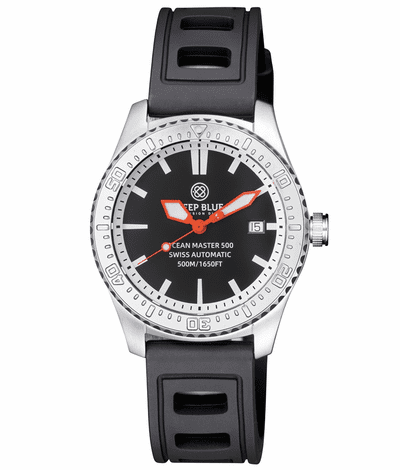 Deep Blue 40mm Ocean Master 500 Swiss Automatic Rubber Strap Watch