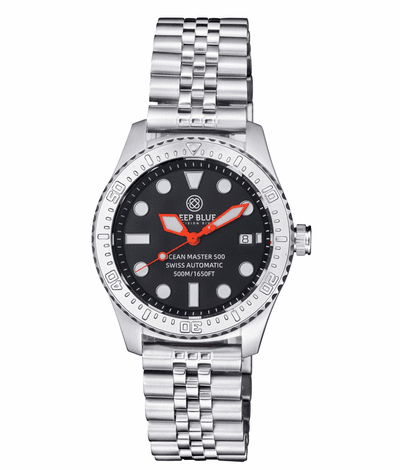 Deep Blue 40mm Ocean Master 500 Swiss Automatic Round Hour Jubilee Bracelet Watch