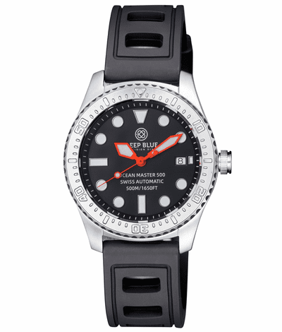 Deep Blue 40mm Ocean Master 500 Swiss Automatic Round Hour Rubber Strap Watch