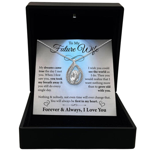 TRYNDI Rhodium Plated "To My Future Wife" Swarovski Crystal Orbital Birdcage Necklace