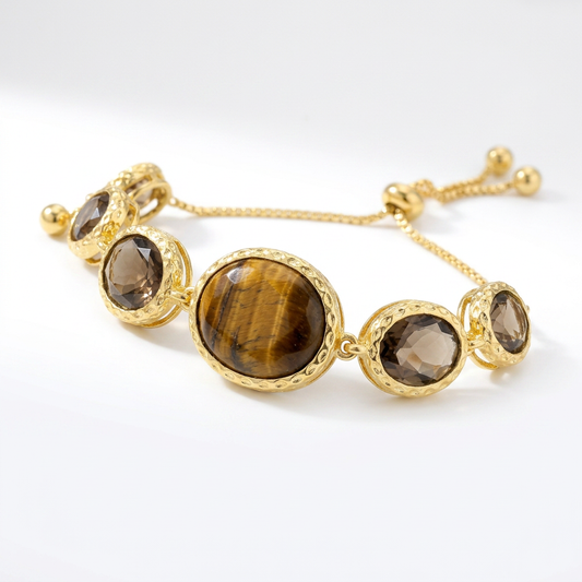 18K Gold Plated Opaque & Faceted Gemstone Adjustable Bolo Bracelet