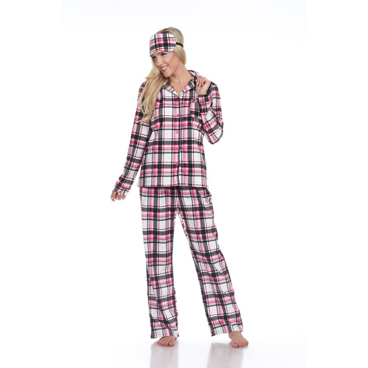White Mark Women's 3-Piece Plaid Pajama Set