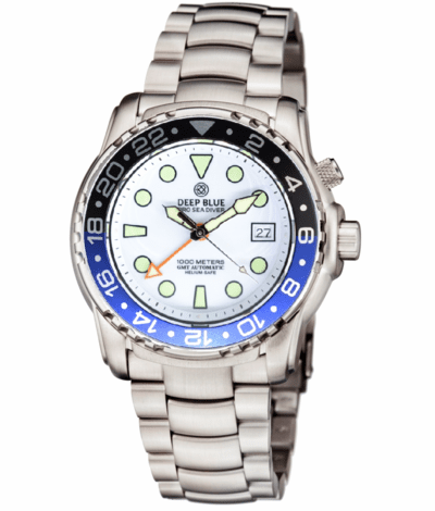 Deep Blue 44mm Pro Sea Diver Automatic GMT Black & Blue Bezel Bracelet Watch